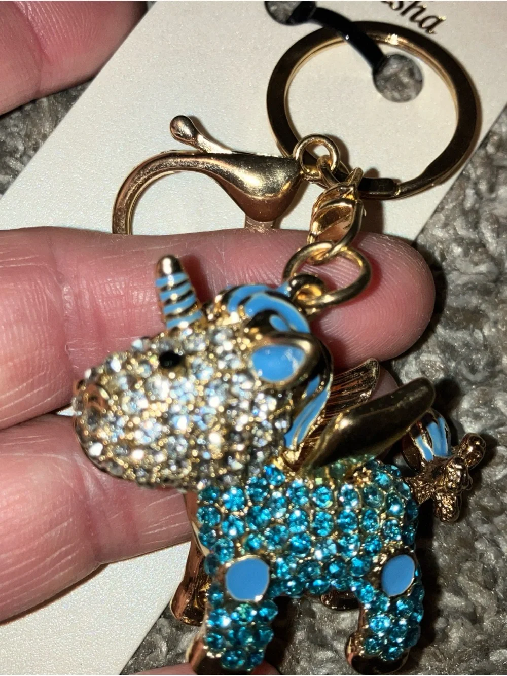 Natasha Couture Gold-Tone Blue Crystal Unicorn Bag Charm New